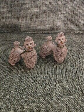 Pink Spagetti Ceramic Poodle Figurines - Pair